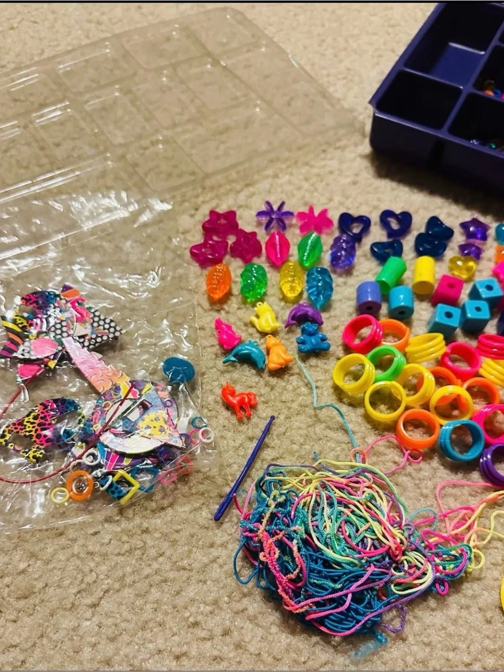 Vintage Lisa Frank Craft Beads & Charms Set